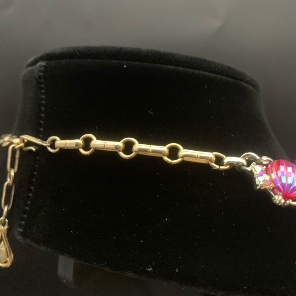 Vintage Signed Coro Melon Red AB Aurora Borealis Iridescent Rhinestone Necklace - Picture 5 of 16